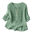 thumbnail image 6 of dgysar Womens Linen Button Blouse, 3/4 Sleeve V-Neck Casual Solid Color Lightweight Breathable Shirt Tops, Textured Natural Fabric Relaxed Fit Summer Apparel Mint Green 3XL, 6 of 6