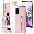 thumbnail image 1 of Nalacover Zipper Wallet Case for Samsung Galaxy S20 FE, Luxury PU Leather Crossbody Lanyard Shoulder Strap Magnetic RFID Blocking Cover with Kickstand Card Slots Holder Shockproof Case,Pink, 1 of 11