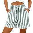 thumbnail image 5 of ClodeEU Women's Striped Elastic Waist Drawstring Shorts,Casual Shorts with Pockets Green,Women's Plus S, 5 of 7