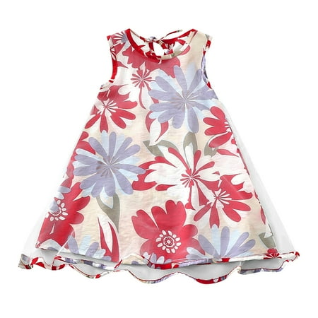

Wiueurtly Girl s Dress Flower Print Crewneck Sleeveless A Swing Casual Out For 1 To 9 Years 6 Month Old Baby Dress