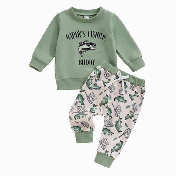 Wonitaaizi Infant Baby Boy Clothes Cute Long Sleeve Sweatshirts & Pant 2 Pieces Fall Winter Toddler Outfit Set (6-12 Months,Green)