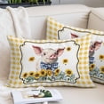 thumbnail image 2 of Pig Sunflowers Throw Pillow Covers, Yellow Floral Elegant Checkered Pastoral Soft Breathable Pillow Cases with Invisible Zipper for Sleeping, Small Pillowcases for Couch Bed Sofa Chair 16x24 Inches, 2 of 9