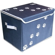 Feline Ruff Large Dog Toys Storage Box. 16" x 12" inch Pet Toy Storage Basket with Lid. Perfect Collapsible Canvas Bin for Cat Toys and Accessories Too! (Blue)