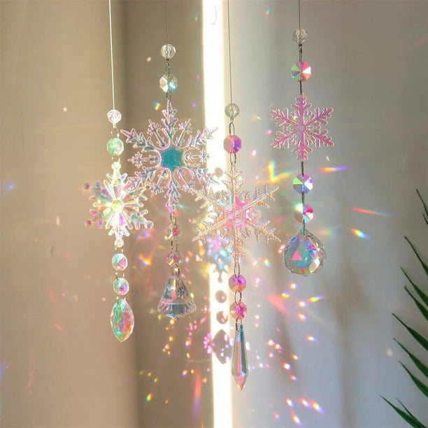 Adornos navideños Copo de nieve Cristal Atrapasueños Carámbano Ventana colgante Decoración del árbol de Navidad Carámbanos navideños Adornos de cristal