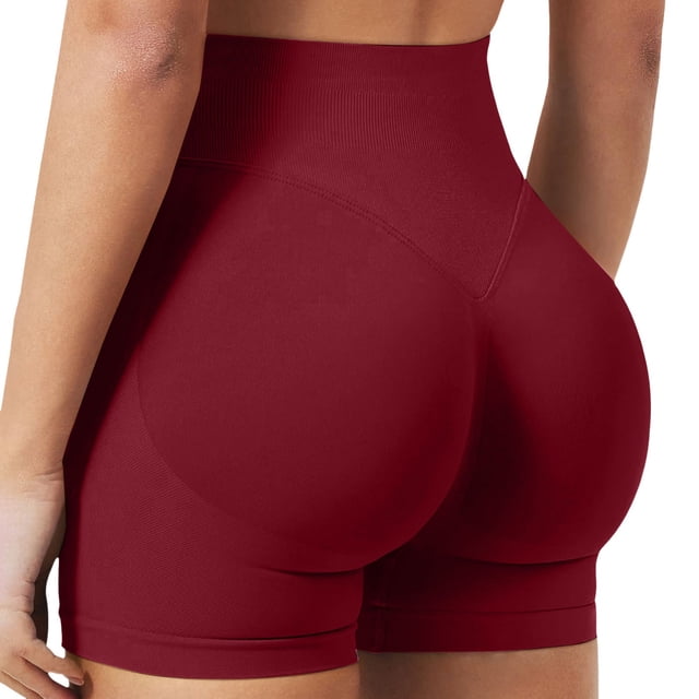 Pantalones cortos sin costuras para mujer que realzan el trasero: pantalones cortos de yoga de cintura alta para el gimnasio, tejido elástico en 4 direcciones, cintura cónica para hacer ejercicio