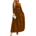 thumbnail image 3 of Vestido Elegante de Terciopelo con Cinturón, Plisado, de Larga, para Cóctel, Formal, Boda, Invitada, Corte A Marrón XL, 3 of 9