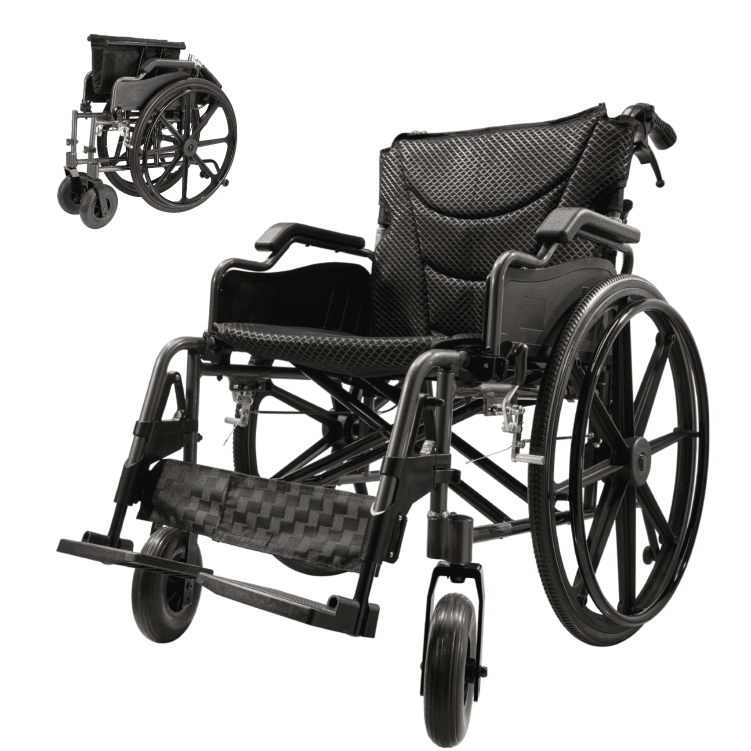 Aluminum Alloy Transport Wheelchair 20" Seat with Front & Rear Locking Hand Brakes 24" Quick-Release Rear Wheels Folding Wheelchair Nanometer Grey