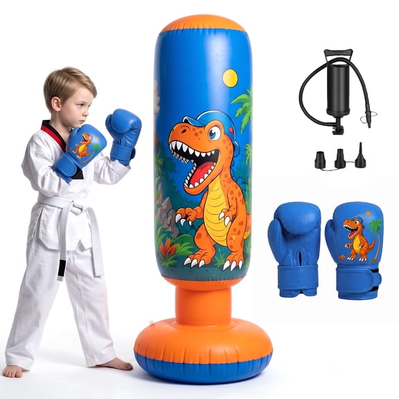 Fohil Dinosaur Punching Bag for Kids 63 inch, Freestanding Punching Bag with Boxing Gloves & Pump, Inflatable Boxing Toys Gifts,for Training Karate,Taekwondo,De-Stress