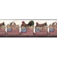 thumbnail image 2 of Dundee Deco Prepasted Wallpaper Border - Patriotic Brown, Green, Beige Crated Hens, US Flag, 15 ft x 10 in, 2 of 6