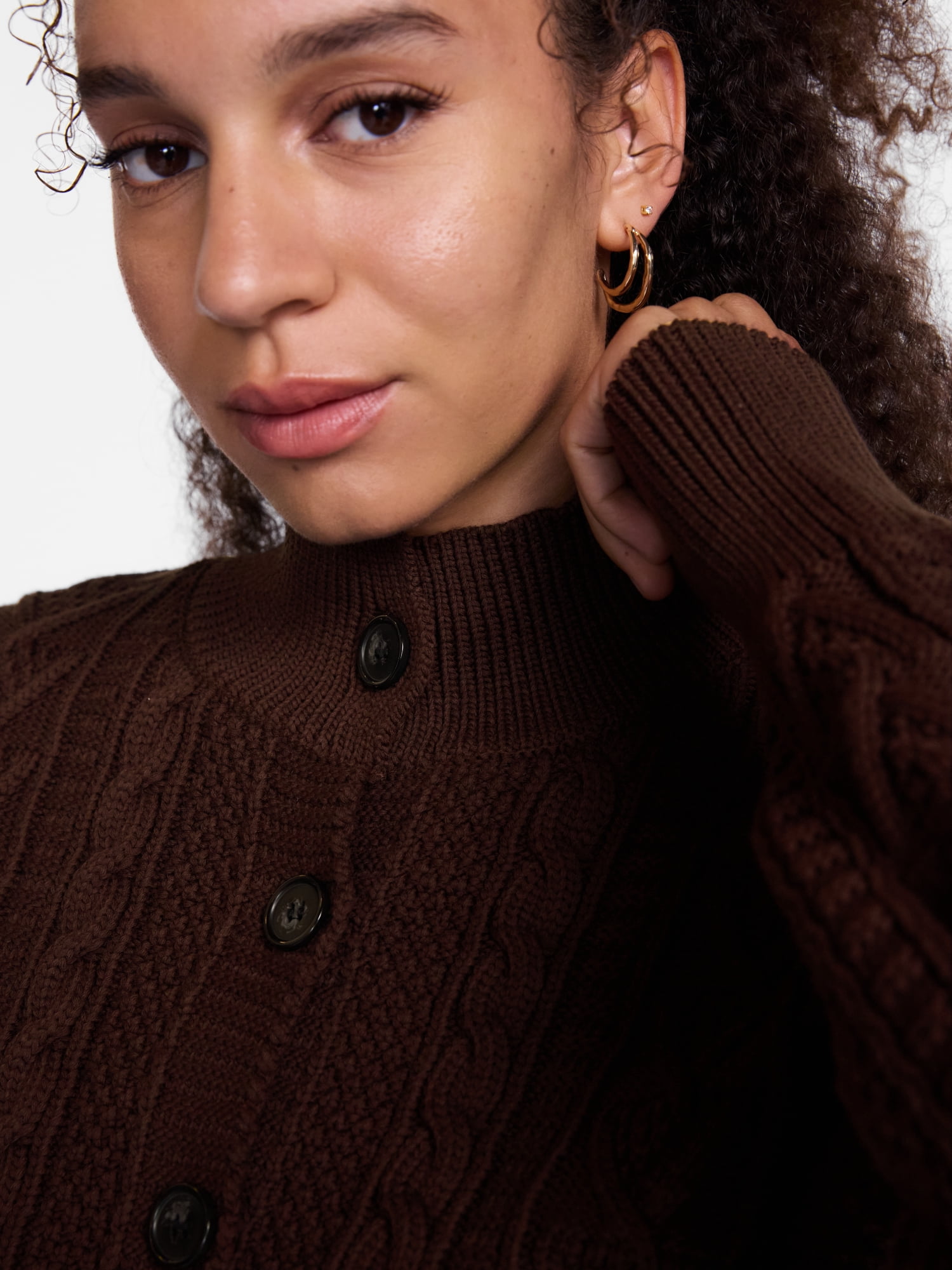 Scenario Woman's Cable Cardigan Sweater with Long Sleeves, Mid-weight, Sizes XS-XXXL