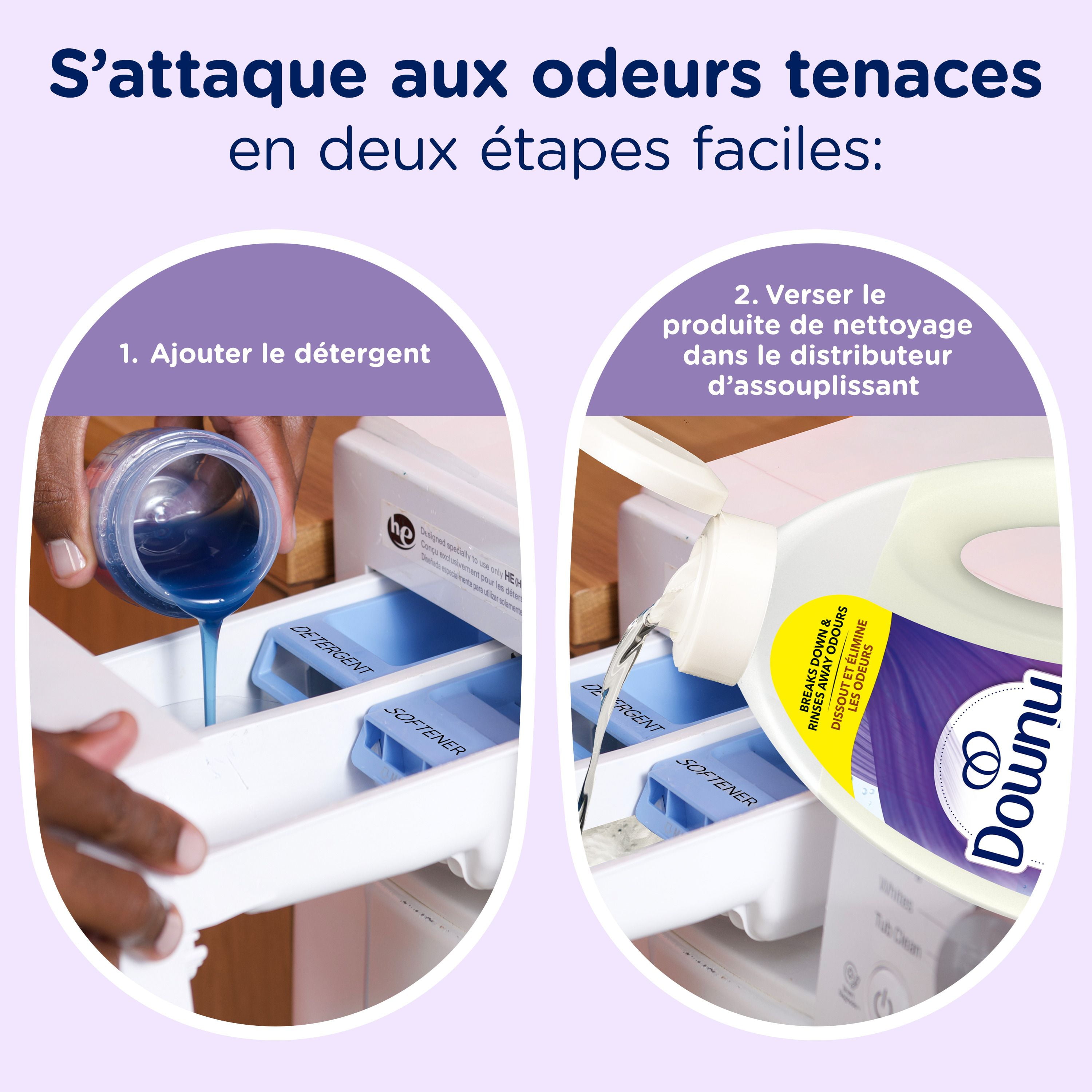 Agent de rinçage purifiant éliminateur d’odeurs pour lessive Downy, parfum Lavande fraîche, assouplissant textile et agent de rinçage éliminateur d’odeurs 1.8 L