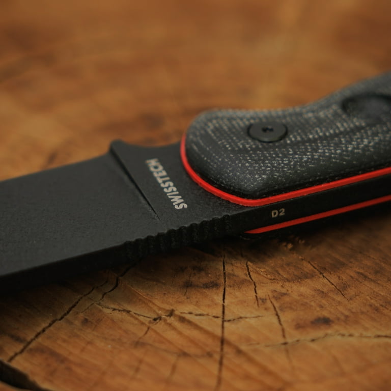 Swiss Tech Kraftig 10.25'' Large Bushcraft Fixed Blade Knife, Taktil D2 Steel Blade, Canvas Micarta, with Premium Hard Sheath