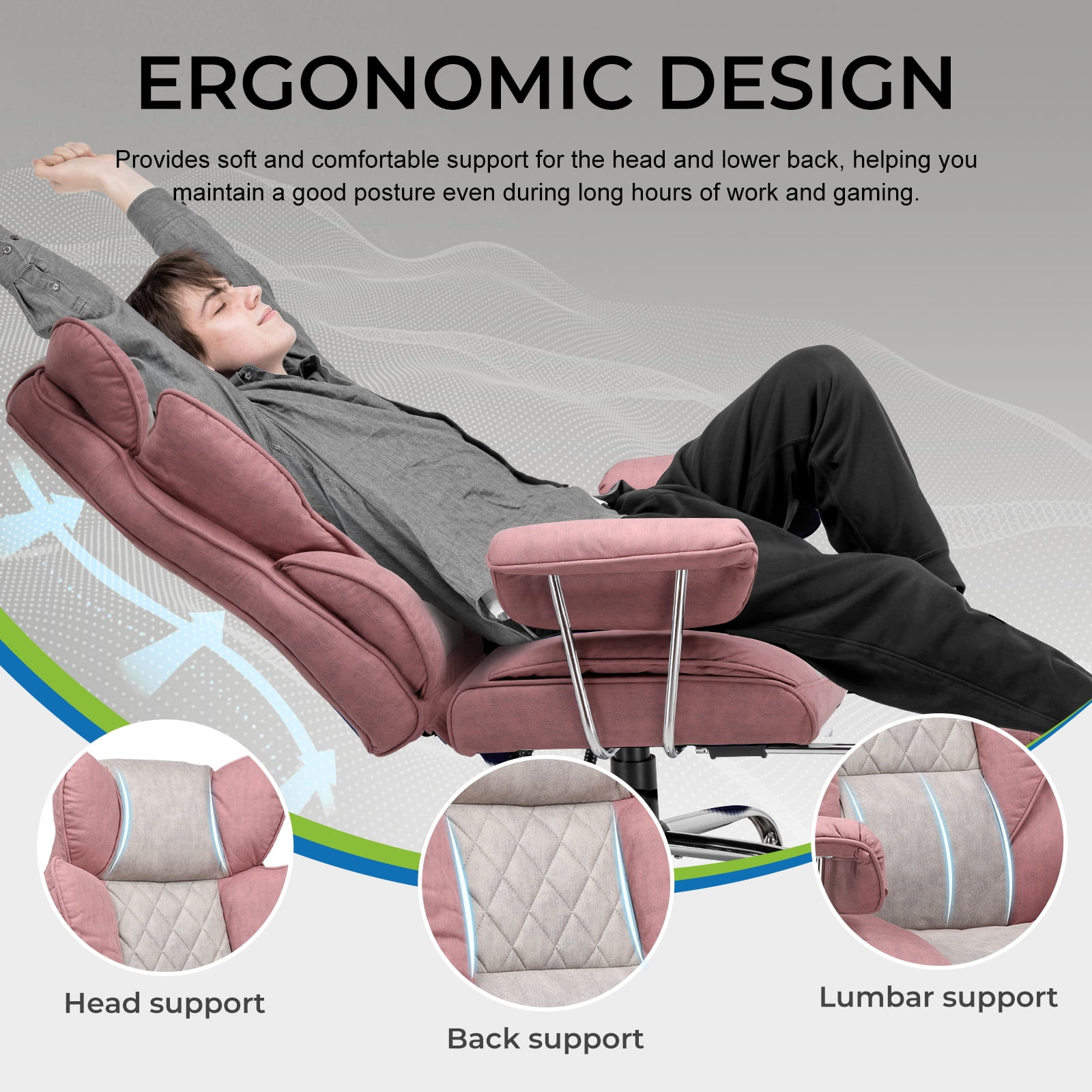 GTRACING Ergonomic Executive Cozy Fabric Gaming Office Chair with Footrest, Pink&Gray