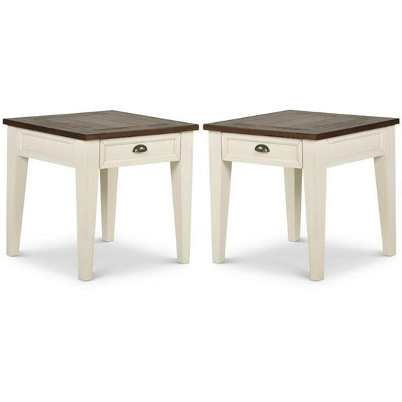 Home Square 1 Drawer End Table in Dark Oak and White - Set of 2