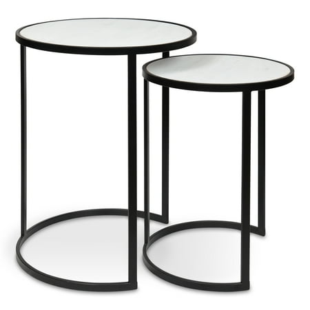 Set Whitewash - Kate and Laurel Gracen Metal and Wood Nesting Tables 2 Piece Set, Black and Whitewash