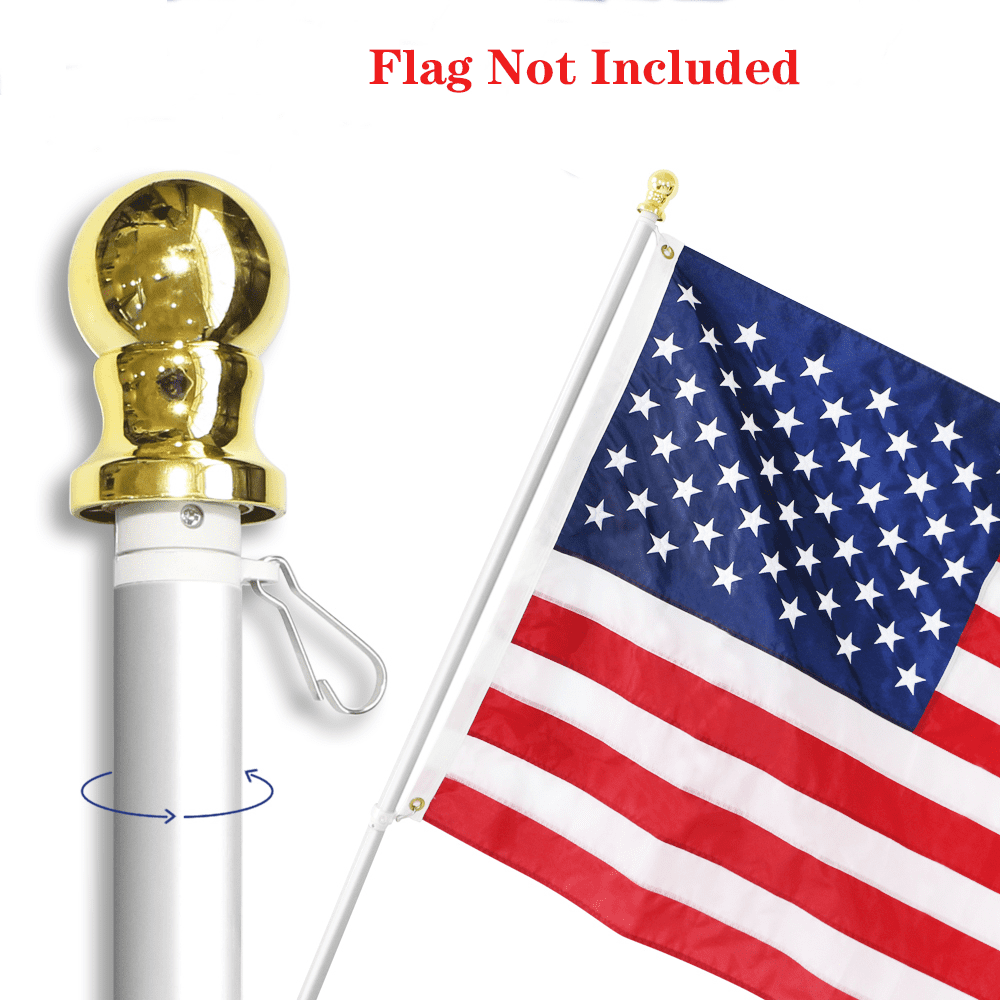 Heavy-Duty 6 Ft Flag Pole Kit with Gold Ball Topper Aluminum Tangle-Free Spinni 