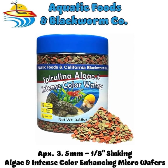 3.5mm - 1/8" Sinking Wafers of Spirulina, Algae & Color Enhancing Wafers for Shrimp, Snails, Tropicals. Pellets & Wafer Mixes Included 6oz Canister