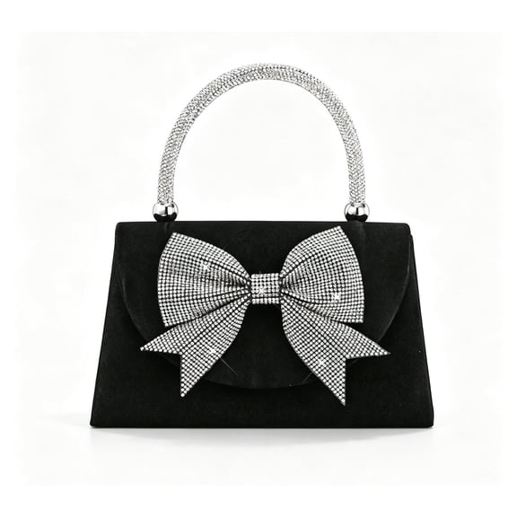 UMANLAND Women's Rhinestone Bow Top Handle Evening Bag, Elegant Satin Clutch Purse for Wedding, Party, Prom and Formal Events