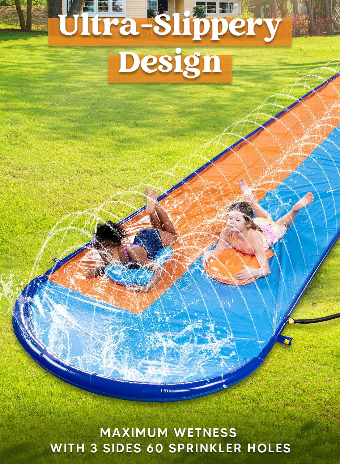 Joyfy 22.5ft Water Slides with 2 Inflatable Boards, 2 Sliding Racing Lanes and Sprinklers, Backyard Outdoor Lawn Summer Toy, Shark