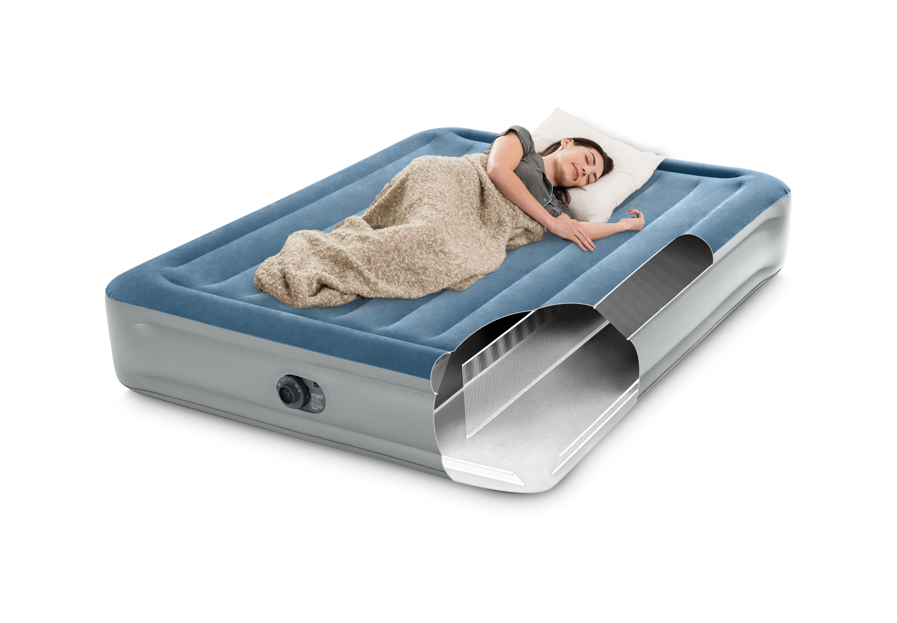 INTEX 15″ QUEEN ESSENTIAL REST DURA-BEAM DELUXE AIRBED MATTRESS WITH BUILT IN PUMP
