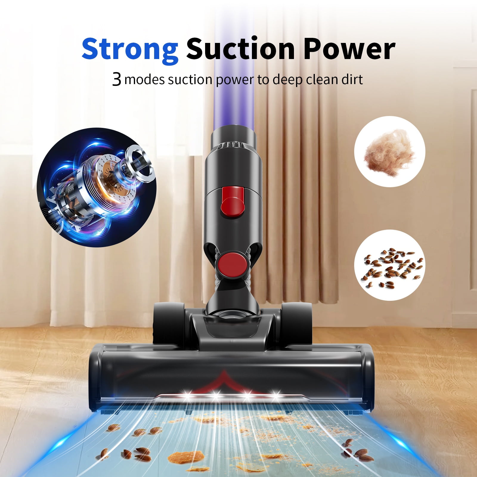 Blossom Cordless Vacuum Cleaner, 600W 50KPA 50 Mins Runtime Vacuum Cleaners for Home, Self-Standing Stick Vacuum with Anti-Tangle Brush, LED Touch Screen for Pet Hair/Carpet/Floor