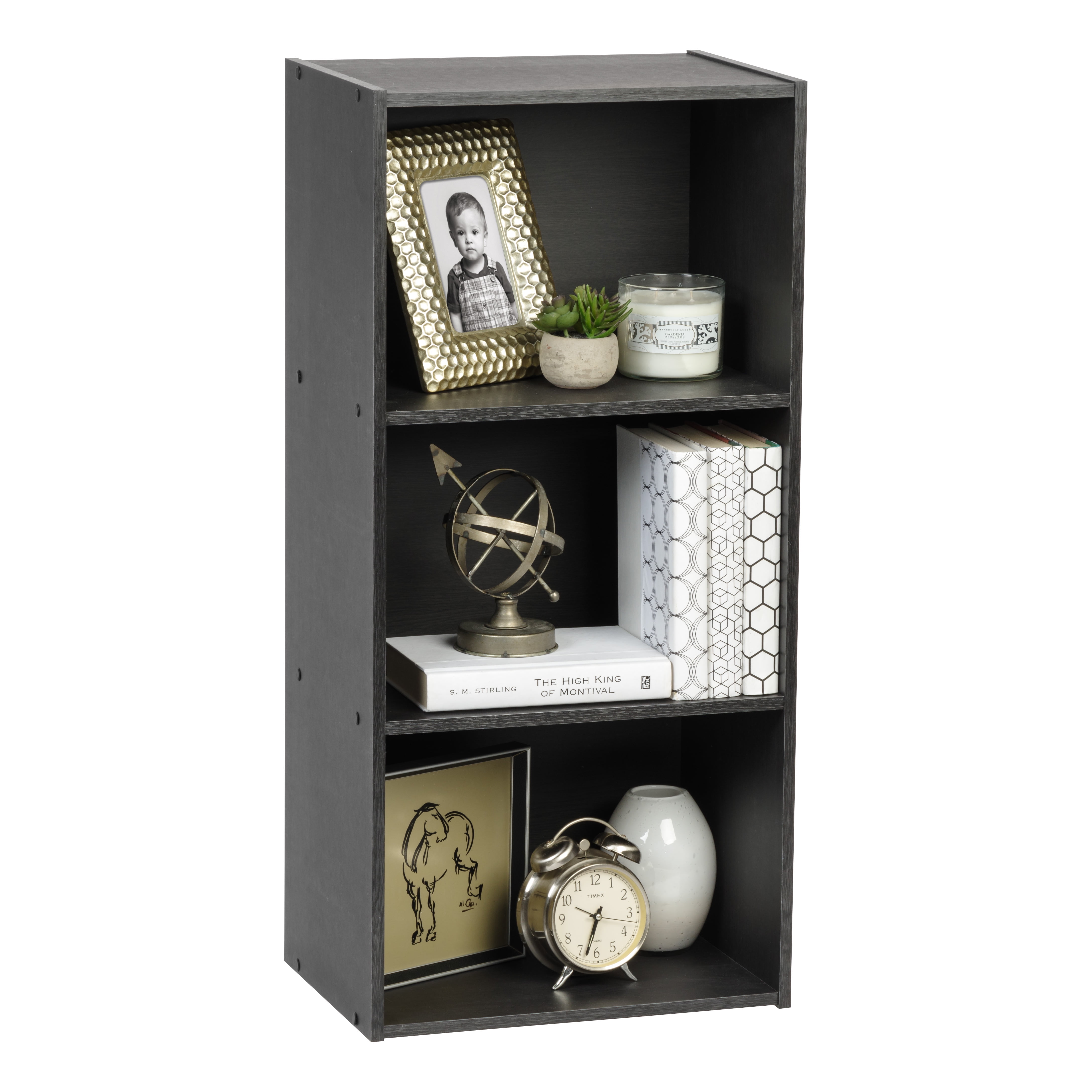 IRIS USA, Open Wood Bookcase or Storage Shelf, Black Finish, 3 Shelves