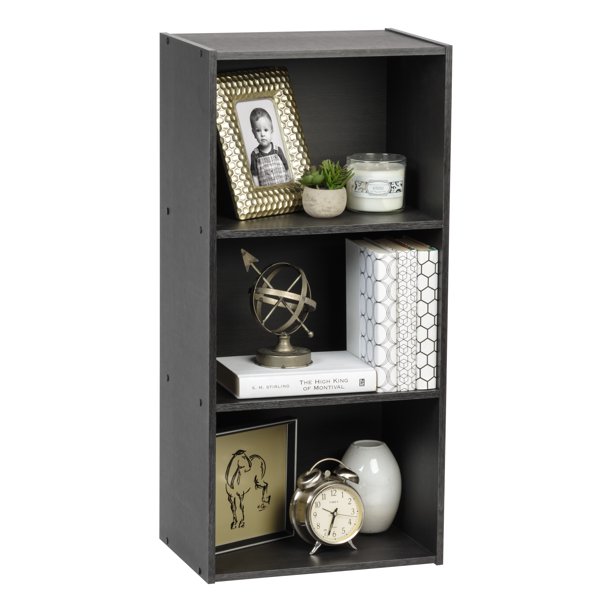 IRIS USA 3Tier Open Wood Bookcase Storage Shelf, Black