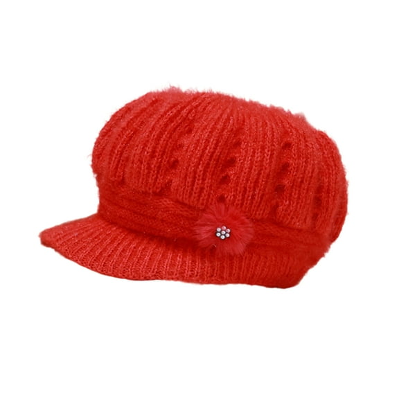 Dbuoem Women Knitting Hat Extended Brim Thickened Plush Winter Hat Flower Decor Warm Hat Fashion Accessories
