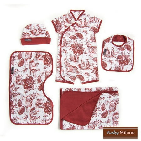 Baby Milano 5 Piece Baby Gift Set in Burgundy Toile
