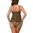 thumbnail image 3 of INSPIRE CHIC Women's Leopard Colorblock Full Coverage Bikini Sets, 2 Piece Ruffled Long Top Swimwear Bathing Suits Large Brown, 3 of 5