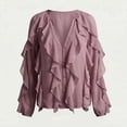 thumbnail image 3 of Forever 21 WGA Chiffon Button Front Ruffle Detail Blouse, Color- Mauve, Size- M, 3 of 5