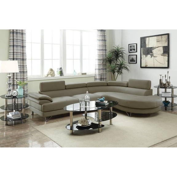 Miekor Furniture Living Room Furniture Sectional Sofa 2pc Set Grey Faux Leather Flip-up Headrest 82614