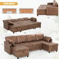 thumbnail image 5 of ACMEASE 108" Suede Leather Sectional Sofa w/Adjustable Backrests, Pull Out Sofa Bed w/USB Charger Port& Reversible Storage Chaise,Convertible U-Shaped Sofa with Cup Holders for Living Room,Brown, 5 of 8