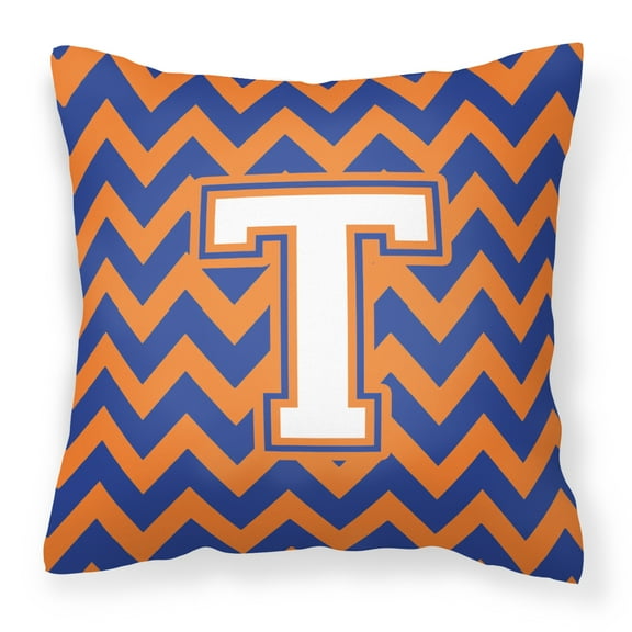 Carolines Treasures CJ1060-TPW1414 Letter T Chevron Blue & Orange No.3 Fabric Decorative Pillow