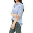 thumbnail image 4 of INSPIRE CHIC Chemises à Col à Revers pour Femmes, Boutonnées, Manches Longues Retroussables, m Bleu Pâle, 4 of 6