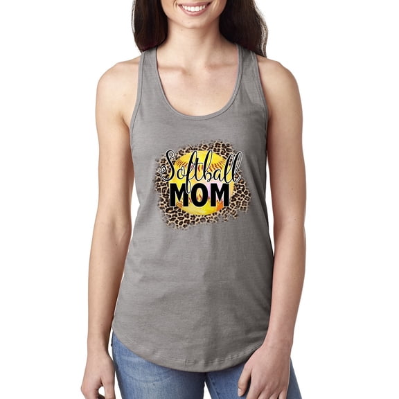 Softball Mom Animal Print Girl Sports Ladies Racerback Tank Top, Heather Grey, Medium