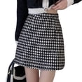 thumbnail image 4 of Falda lápiz de línea A, falda ajustada elegante con estampado de pata de gallo y talle alto por encima de la rodilla para mujer, 4 of 8