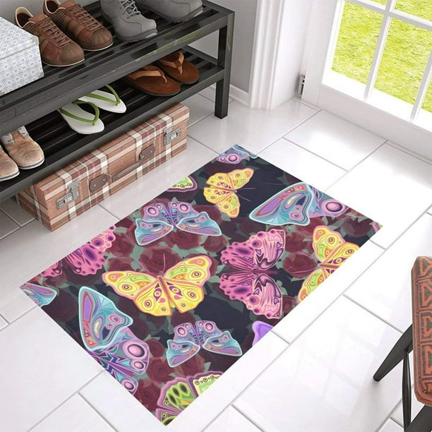 CADecor Colored Butterflies On Floral Background Non-Slip Bath Mat Rug ...