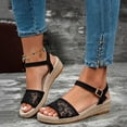 thumbnail image 3 of Sandals for Women 2026 Comfortable Wedge Platform Braided Espadrilles Ankle Strap Open Toe Heels Beach Slip on Summer Shoes D-Black Size 8, 3 of 5