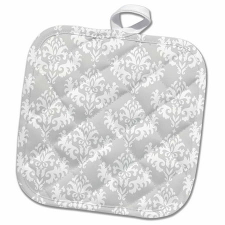 

3dRose Silver - Grey - Gray and White Damask Pattern - Classic Classy Elegant and Stylish - Pot Holder 8 by 8-inch