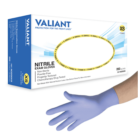 

Valiant N3200 Nitrile Exam Gloves Single Use Only Fingertip Textured Cornflower Blue Extra Small 200 Per Box 10 Boxes