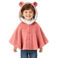 thumbnail image 3 of Fewfanhot Kids Cute BearEar Fleece Hooded Poncho, Button Front Warm Kids Cape Wrap for Daily Outdoor, 3 of 6