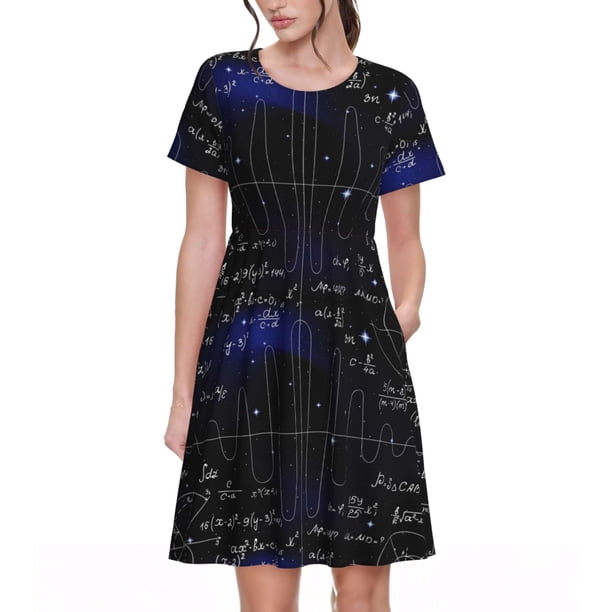 Easygdp Mathematica Science para Vestido Transpirable de Mujer, Vestido Suelto de Manga Corta con Pliegues y Bolsillos para el Verano