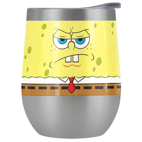 Spongebob Official Sponge Face 12 oz Stemless Tumbler, Stainless Steel Travel Cup|Lake Tumbler|Insulated with Leak Resistant Slide-Lock Lid