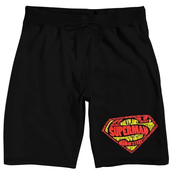 Superman Classic Logo Men's Black Graphic Sleep Shorts-Large
