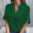 thumbnail image 2 of Lixiuxyad T Shirts For Women Women's Cold Shoulder Tops Summer Fashion Short Sleeve V Neck Casual Loose Solid Color Blouse Shirts,Green XL, 2 of 5