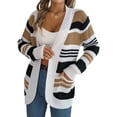 thumbnail image 2 of Womens Color Block Striped Sweaters Colorful Long Sleeve Open Front Knitted Cardigan Loose Outwear Coats Khaki M, 2 of 9