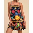 thumbnail image 2 of Women'S Floral Boho Flowy Mini - Dress Ruffle Hem Spaghetti Strap Vacation Tank Dresses Black XXL, 2 of 6