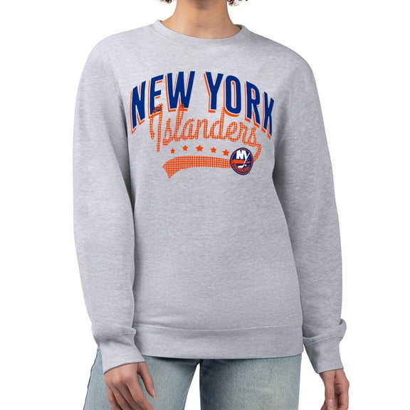 Women's G-III 4Her by Carl Banks  Heather Gray New York Islanders Filigree Team Graphic Fleece Pullover Sweatshirt