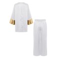 thumbnail image 4 of Miutii Kids Boys 2 Piece Worship Praise Dance Outfit Long Sleeve Metallic Pullover Top with Liturgical Pants Set White 6, 4 of 7